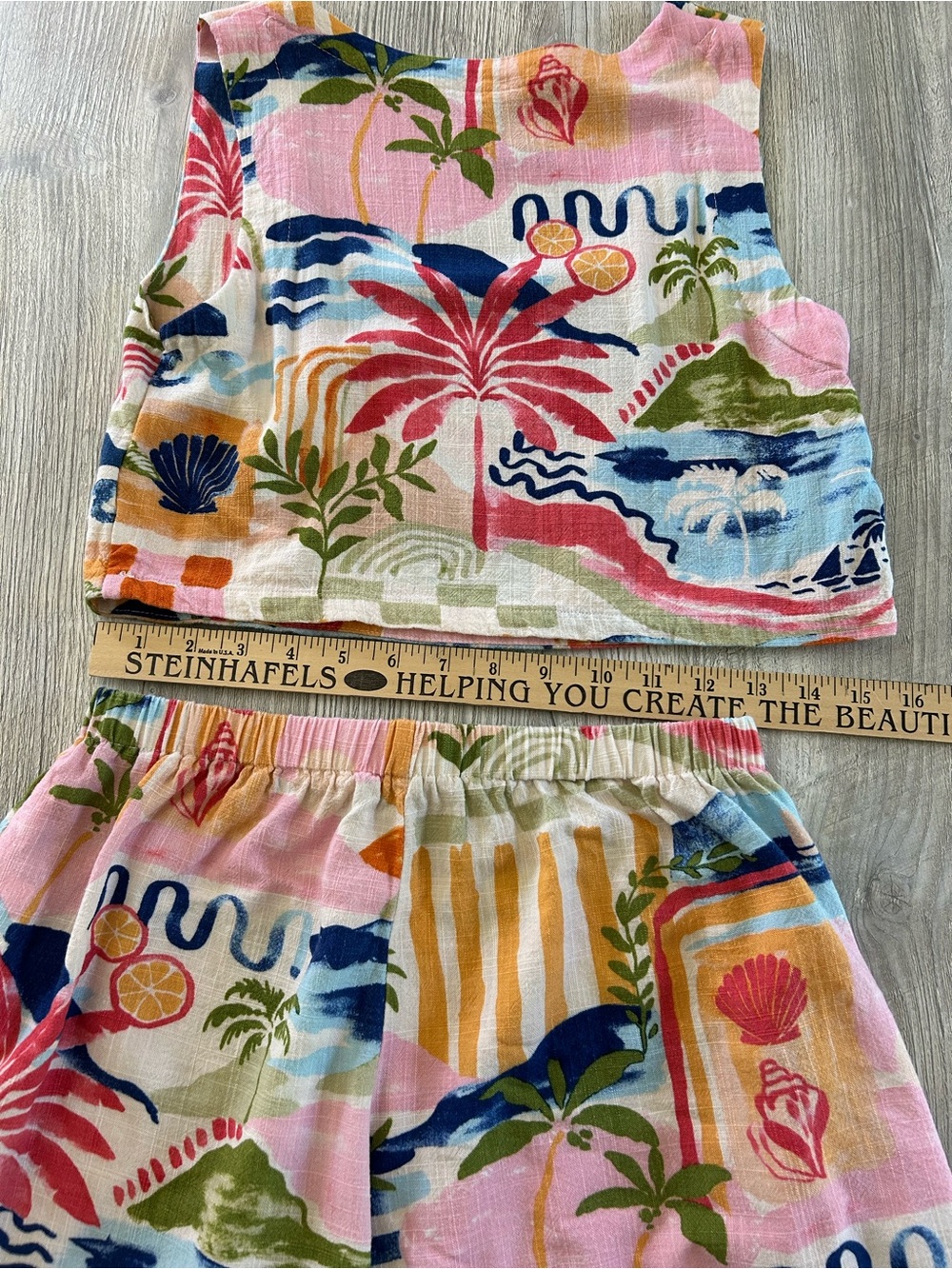 Paper Heart Tropical Print Linen Blend Two-Piece Crop Top and Shorts Set Summer - Picture 13 of 15